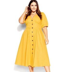 💛 NEW City Chic Yellow Sunset Stroll Linen Dress size 16 / S